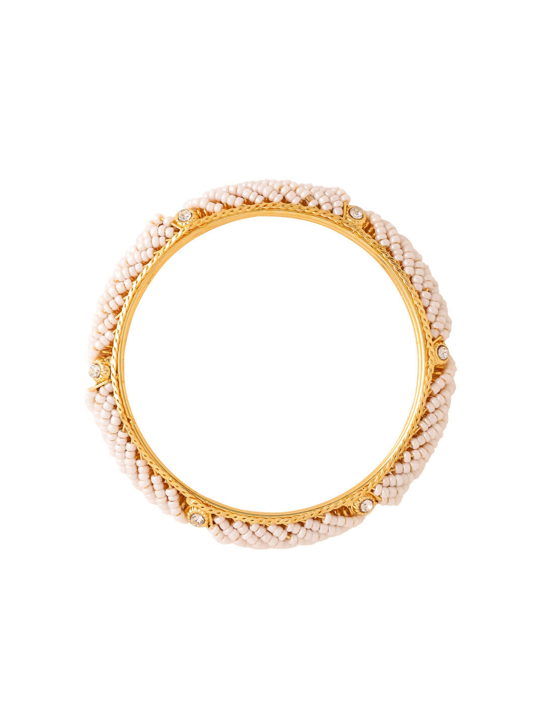 NVR Women Set of 2 Gold-Polished Traditional Pearls Beaded Bangles