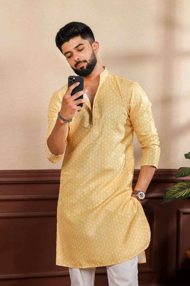 Yellow Art Silk Digital Printed, Embroidery Work Kurta Set - Mahotsav