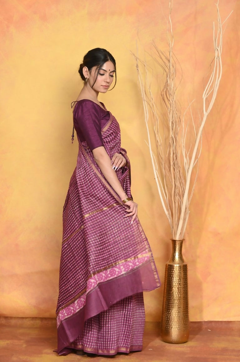 Very Much Indian Chanderi Natural Dye Handblock Printed Saree - Mauve