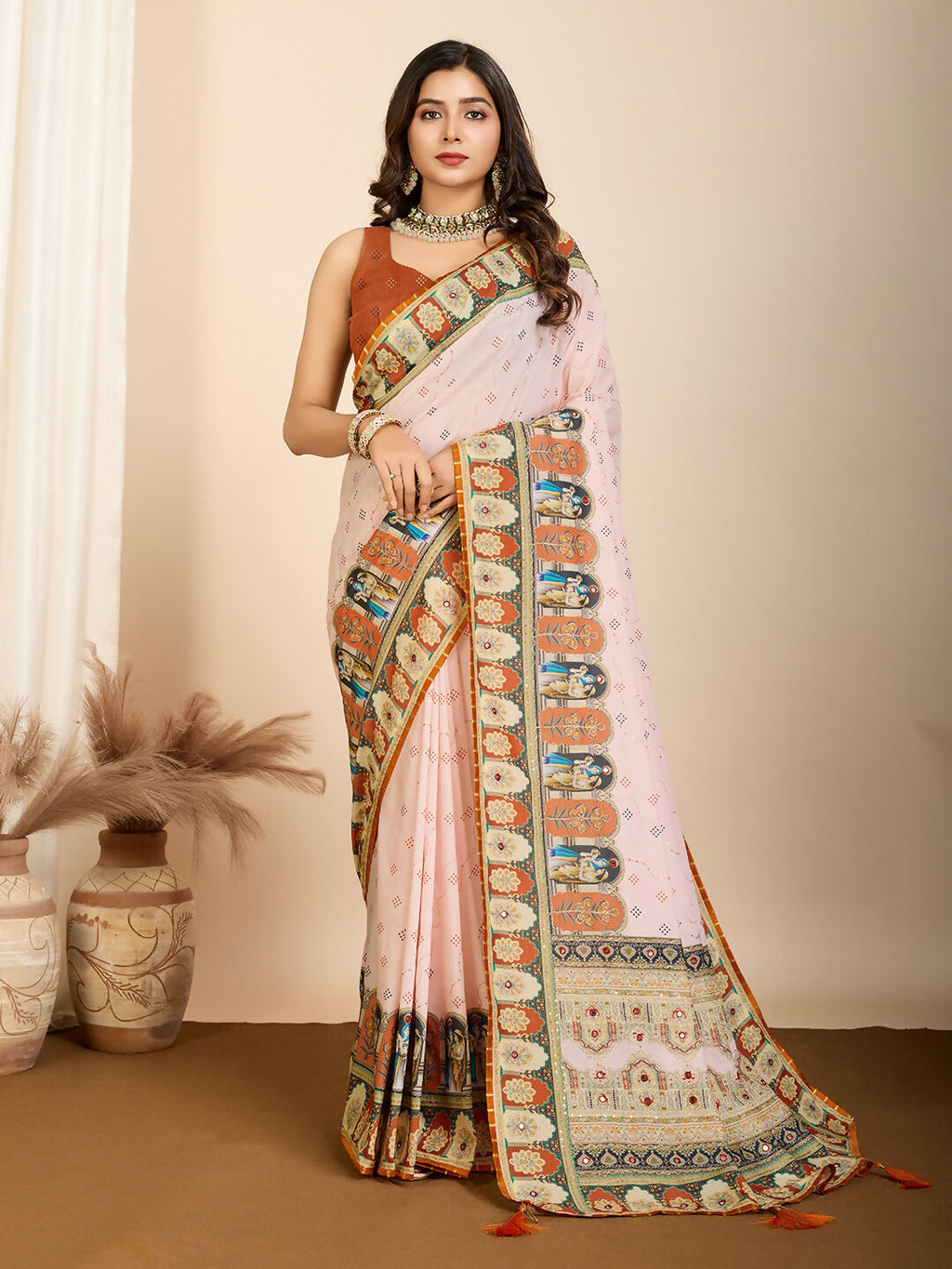 Orange Muslin Cotton Designer Digital Printed Saree - Lavisha