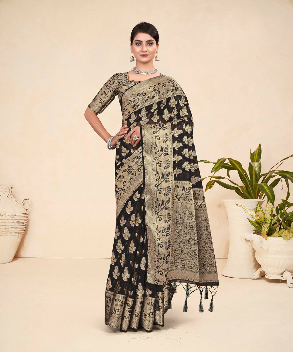 Black Viscose Weaving Designer Saree - Vandini