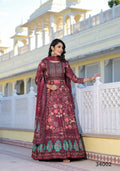 Partywear Designer Maroon Dola Silk Anarkali suit with Dupatta - Suzen