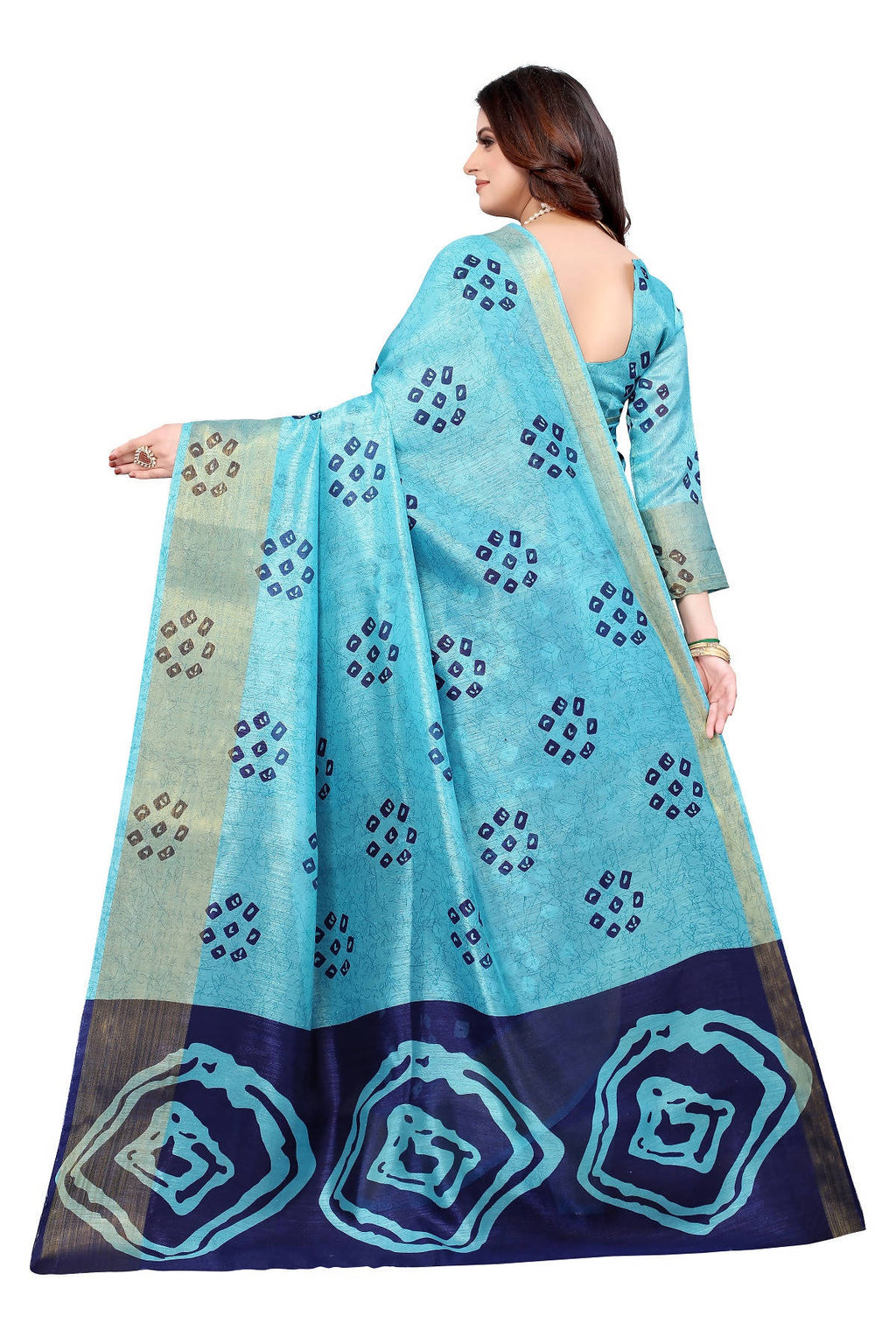 Vamika Ethnic Fire Navy Jari Border Linen Saree