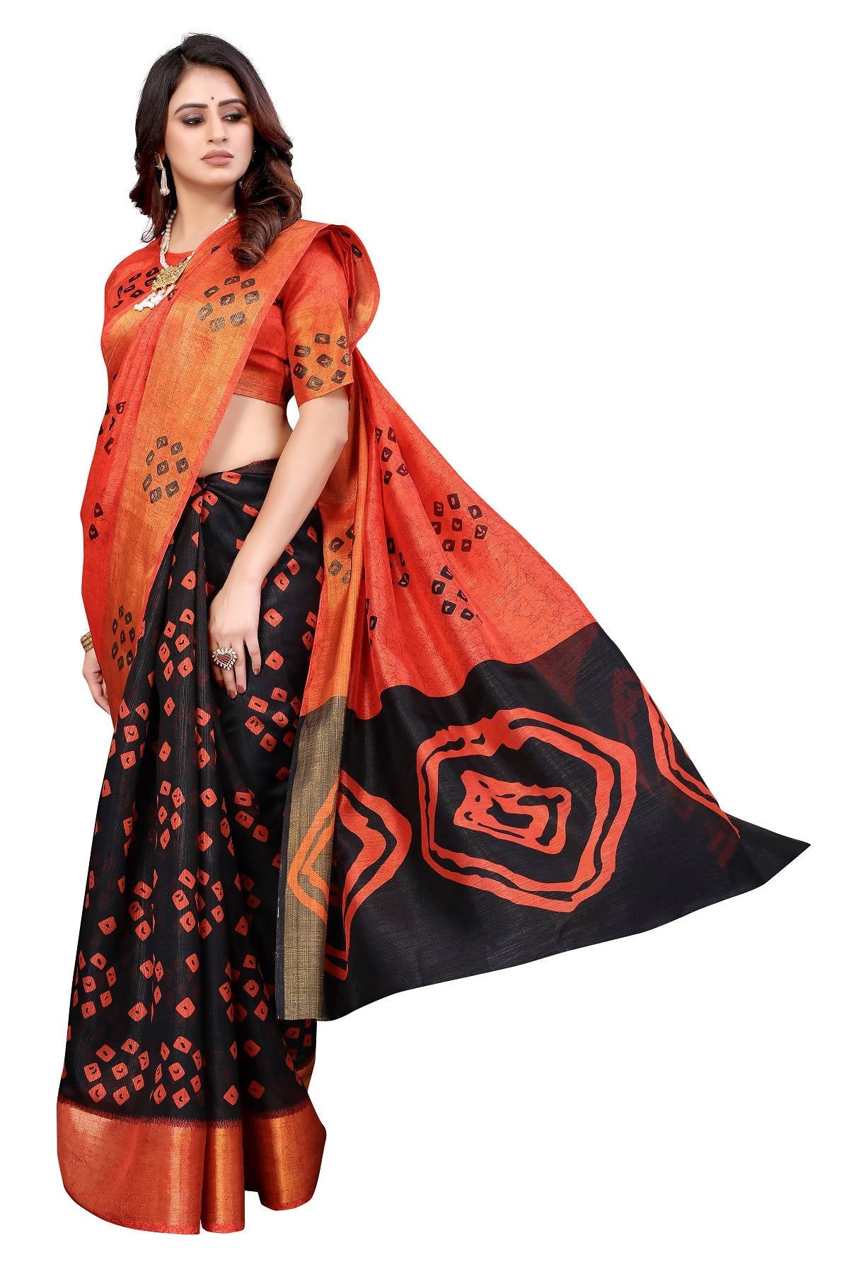 Vamika Ethnic Fire Black Jari Border Linen Saree