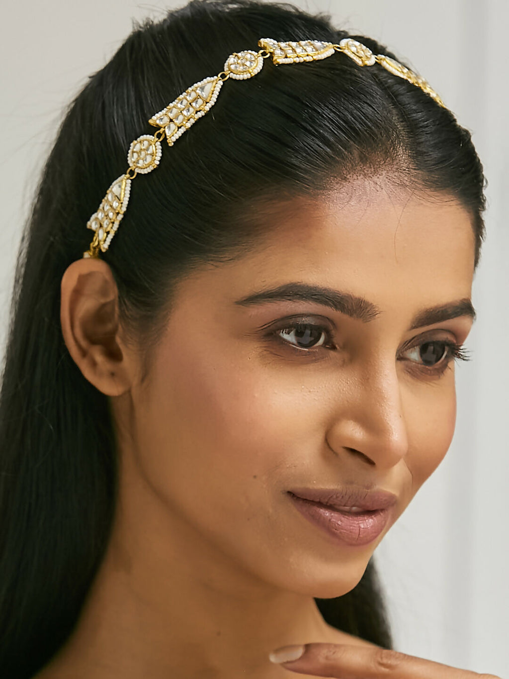 Nuyug 22K Gold-Plated Kundan & Pearls Studded Matha Patti with Regal Motifs Head Jewellery