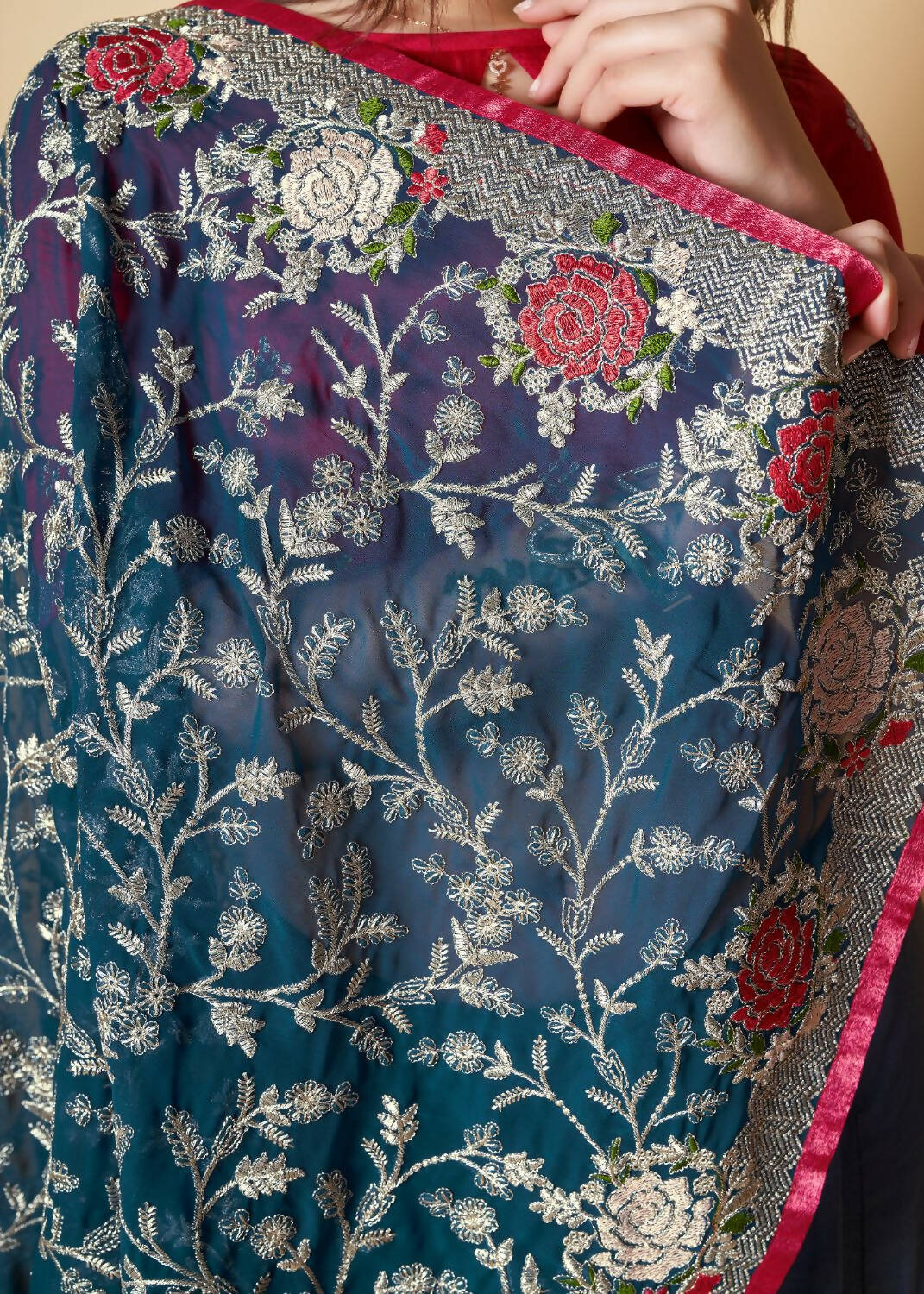 Vamsee Teal Organza Saree