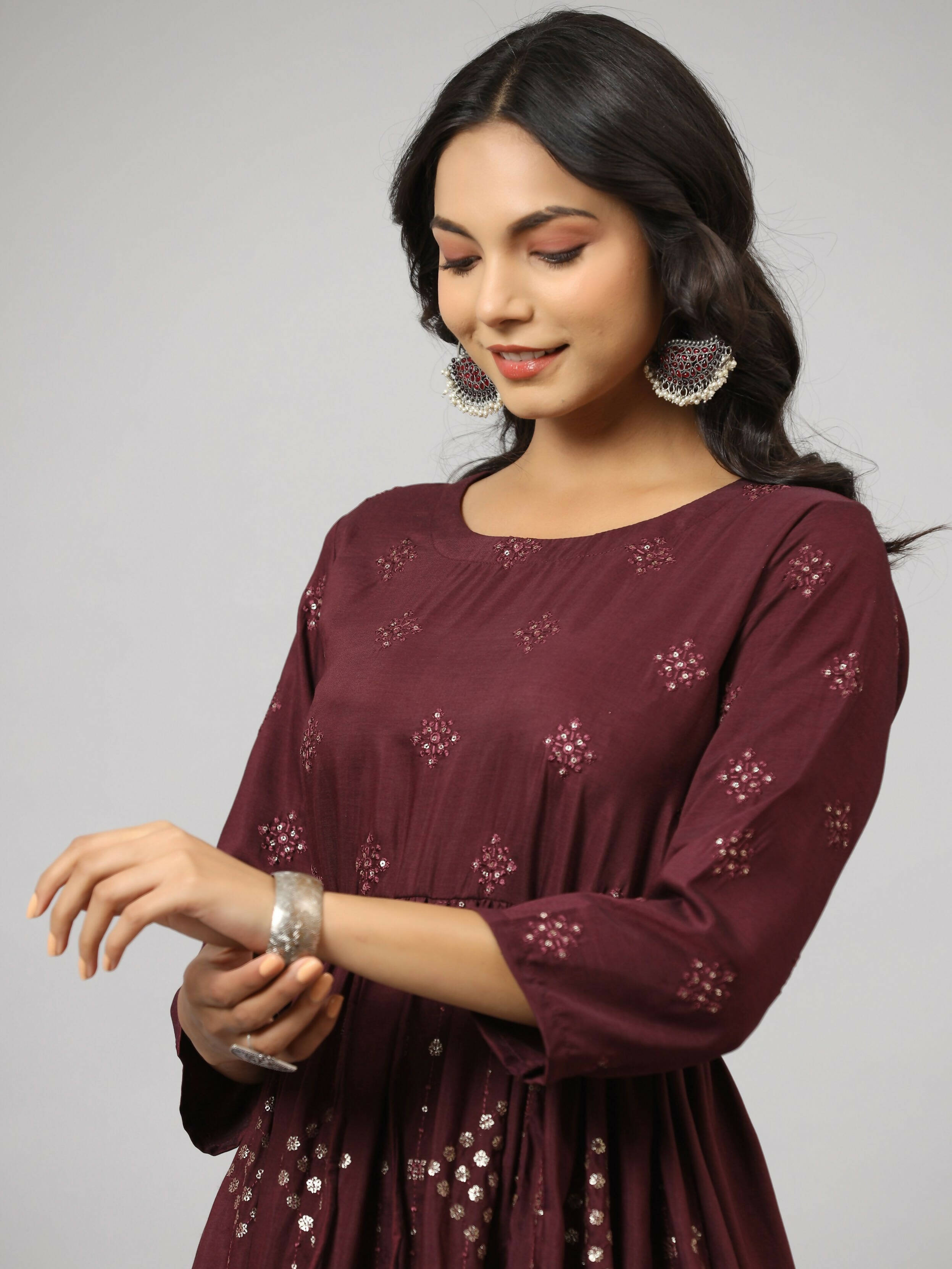Juniper Women's Mauve Festive Printed Flared Dress