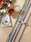 NVR Women & Men Set of 4 Blue Evil Eye Charm Rakhi With Roli Chawal