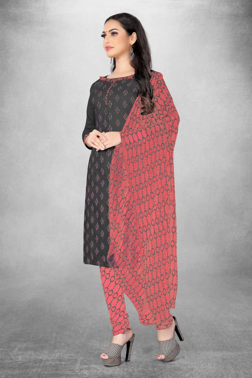 Grey Cotton Printed Unstitched Dress Material - Amara