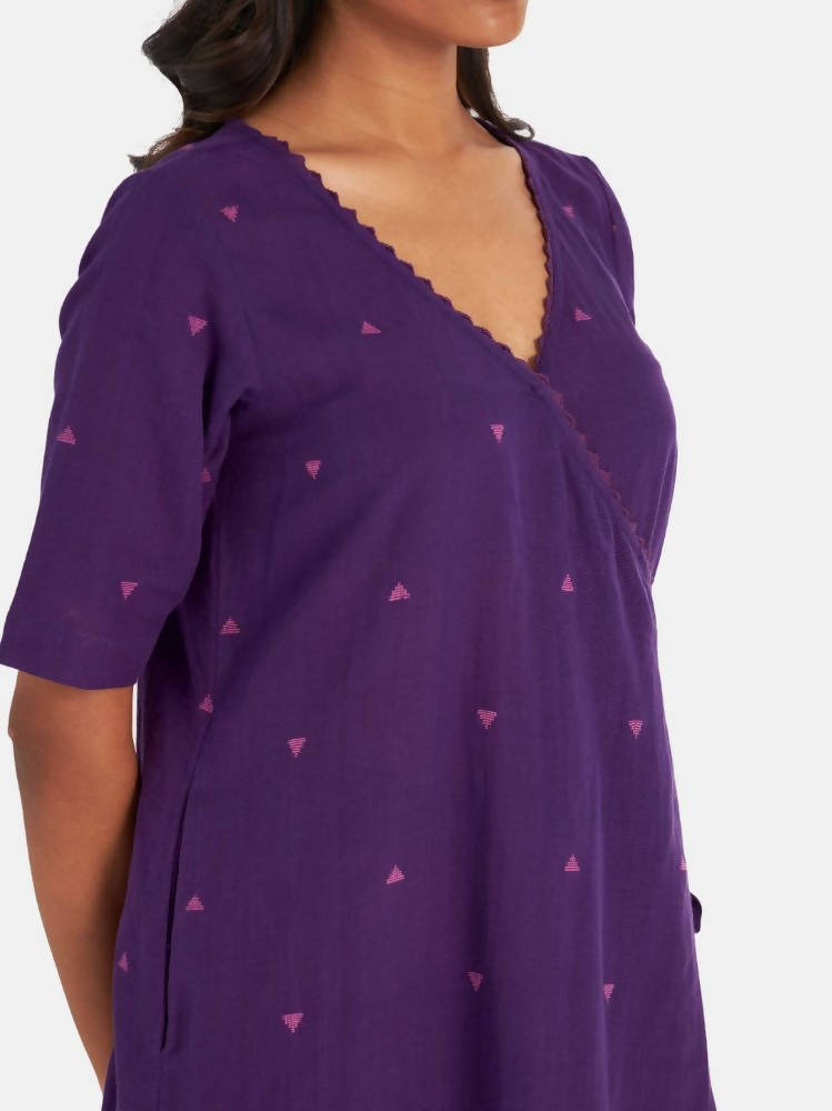 Suta Women's Purple Geometric Fit and Flare Dress