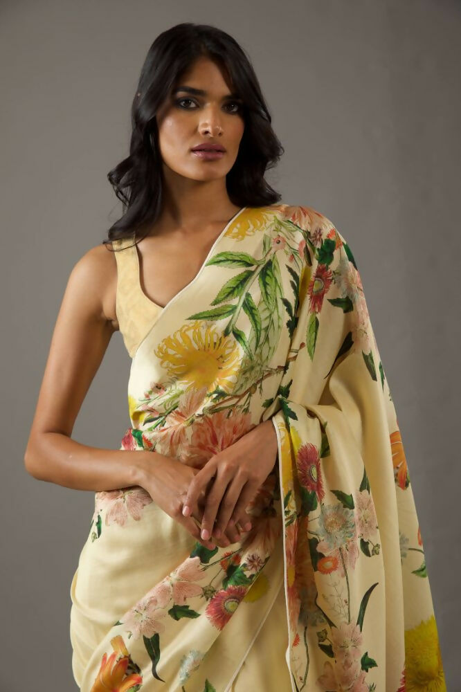 Yellow Bright Moss Designer Digital Printed Party Wear Saree - Be Verly