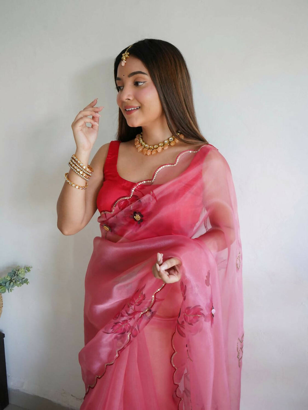 Vamsee Pink Organza Saree