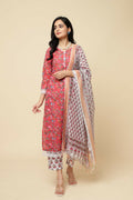 Designer Stylish Red Cotton Blend Stitched Suit With Dupatta - Tanisha