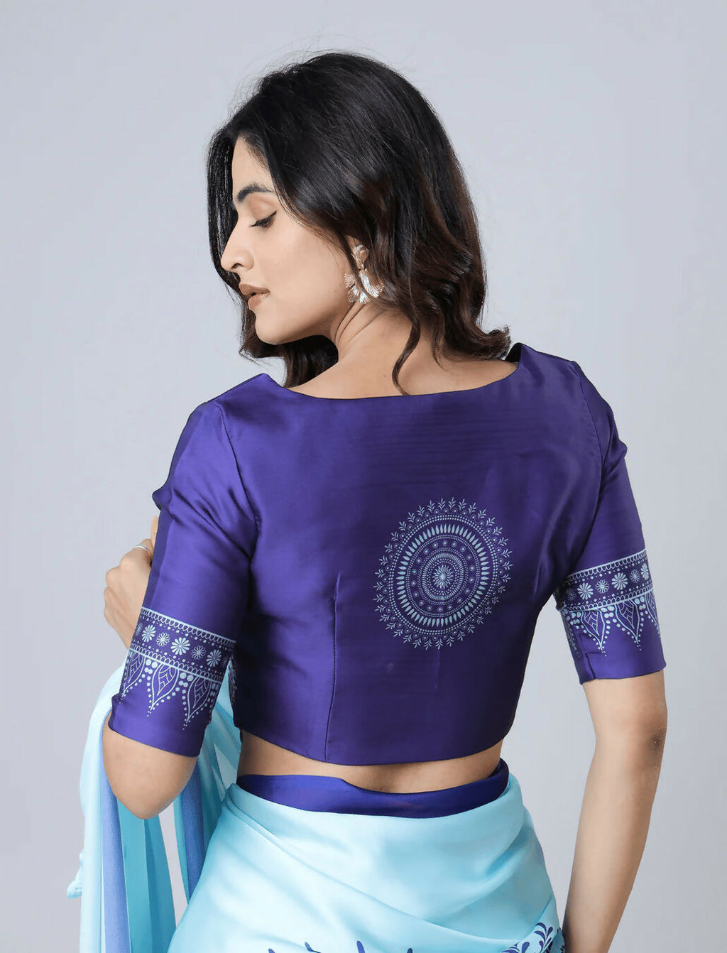 Vastranavya Sky Blue Mandala Print Free Hand Ready to Wear Saree