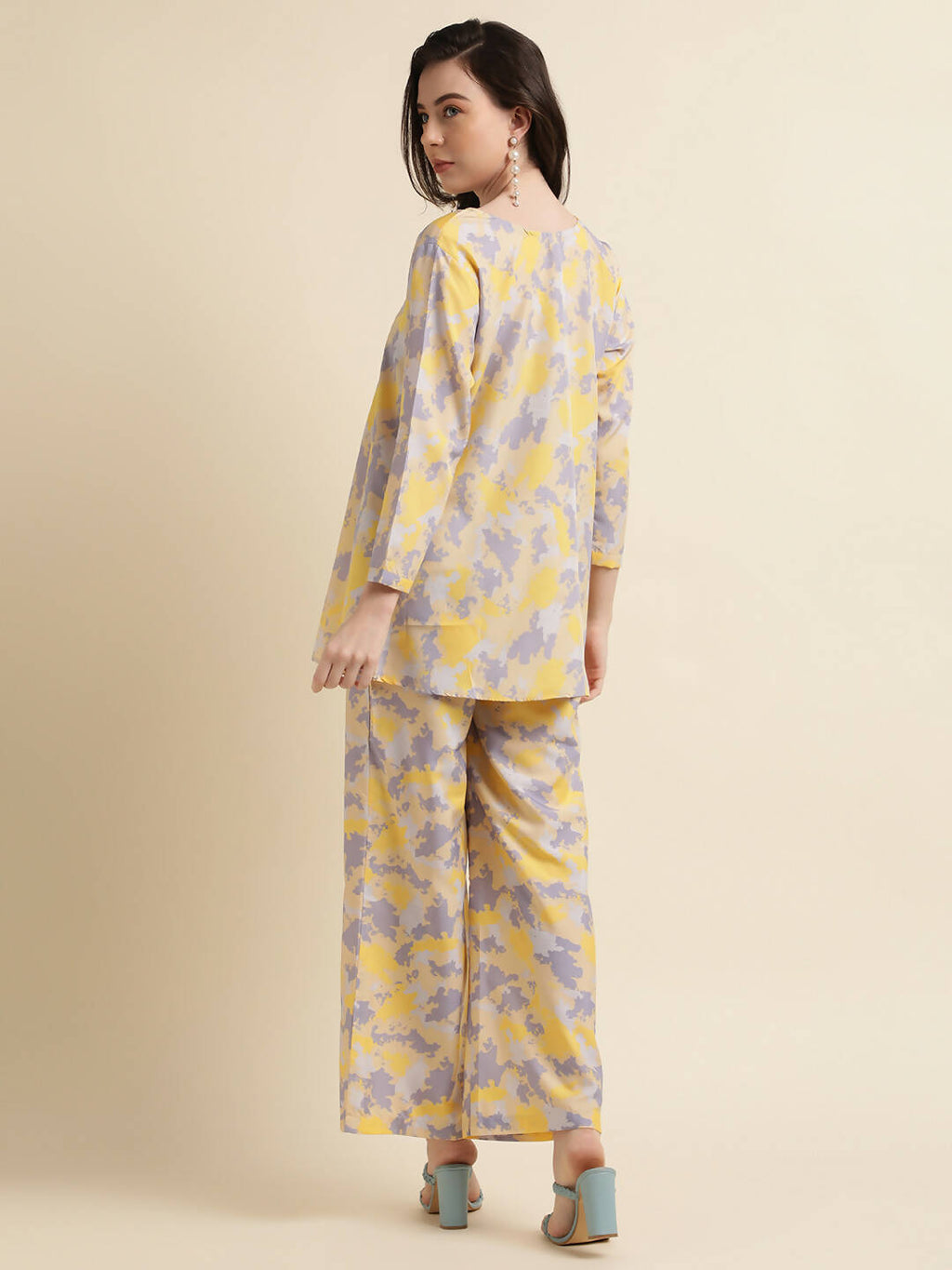 Yellow & Grey Poly Crepe Digital Printed Top with Matching Bottom - Preeti