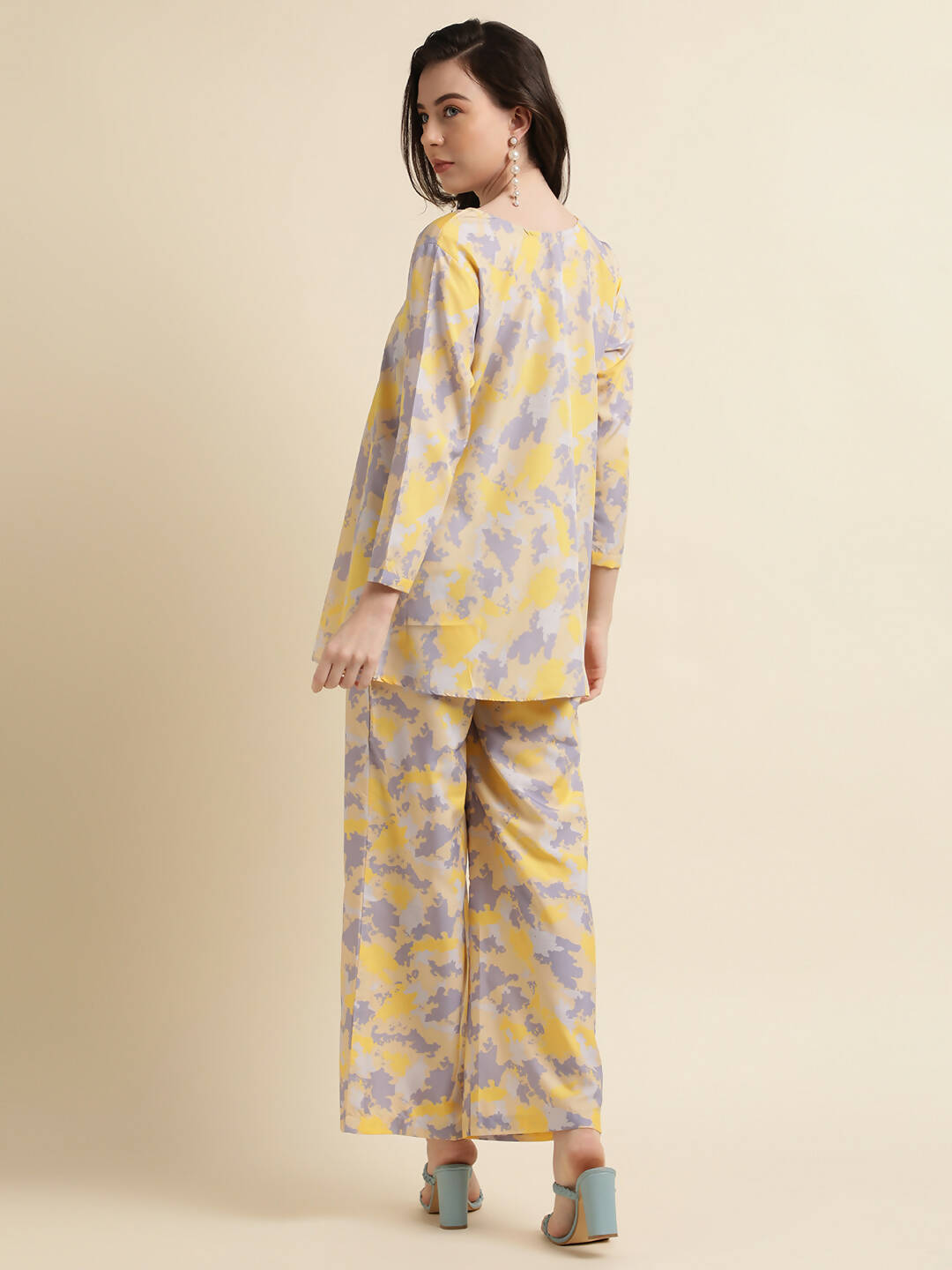 Yellow & Grey Poly Crepe Digital Printed Top with Matching Bottom - Preeti