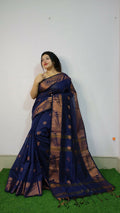Exclusive Collection Beautiful Navy Blue Cotton Silk Woven Handloom Saree With Running Blouse Piece