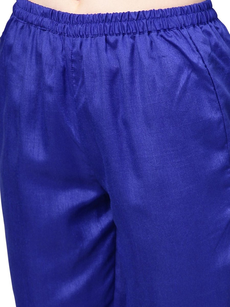 Ahalyaa Women's Royal Blue Poly Silk Solid Salwar Suit with Dupatta