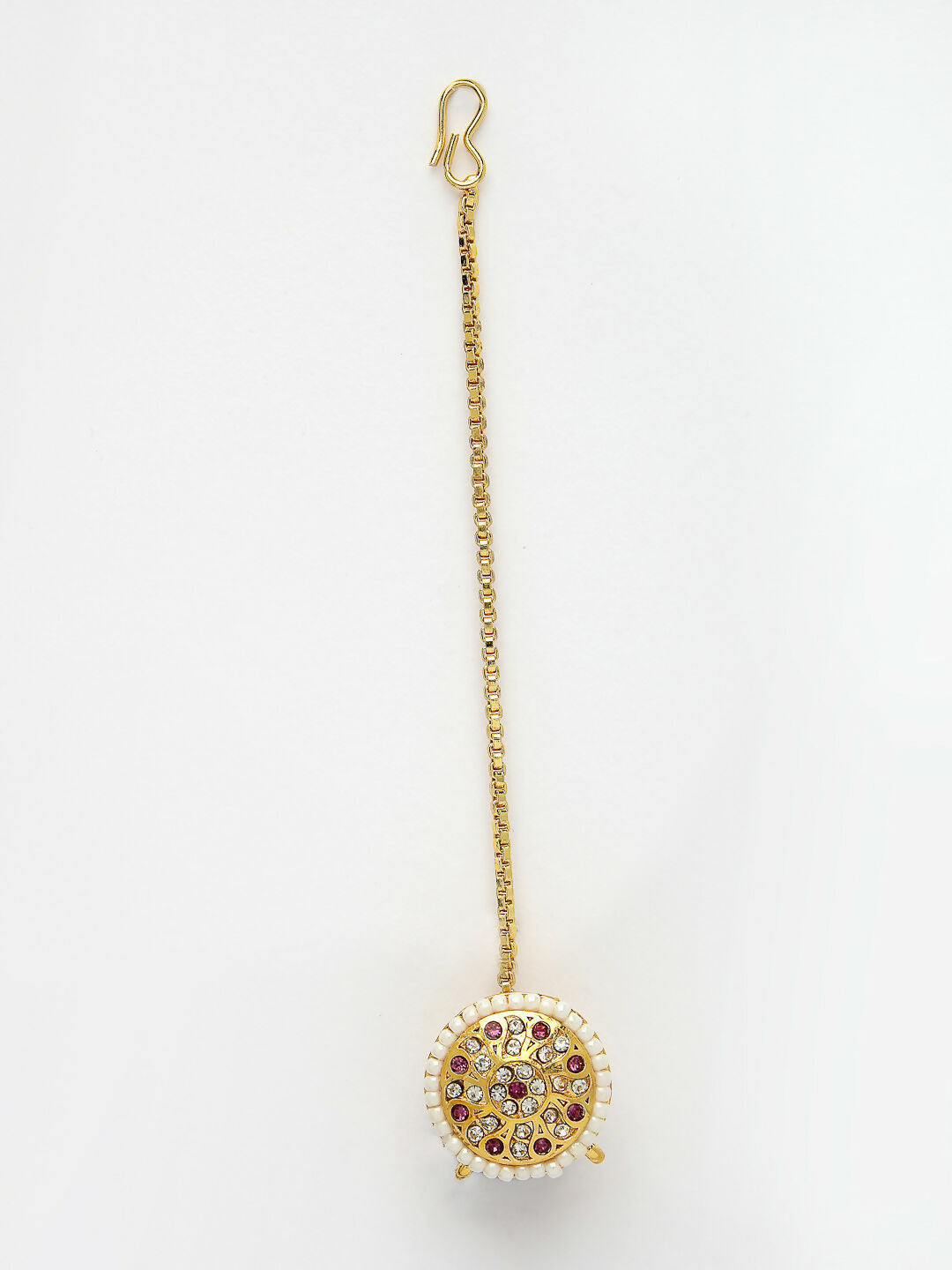 NVR Women's Gold-Polished CZ Stone-Studded Borla Maang Tikka