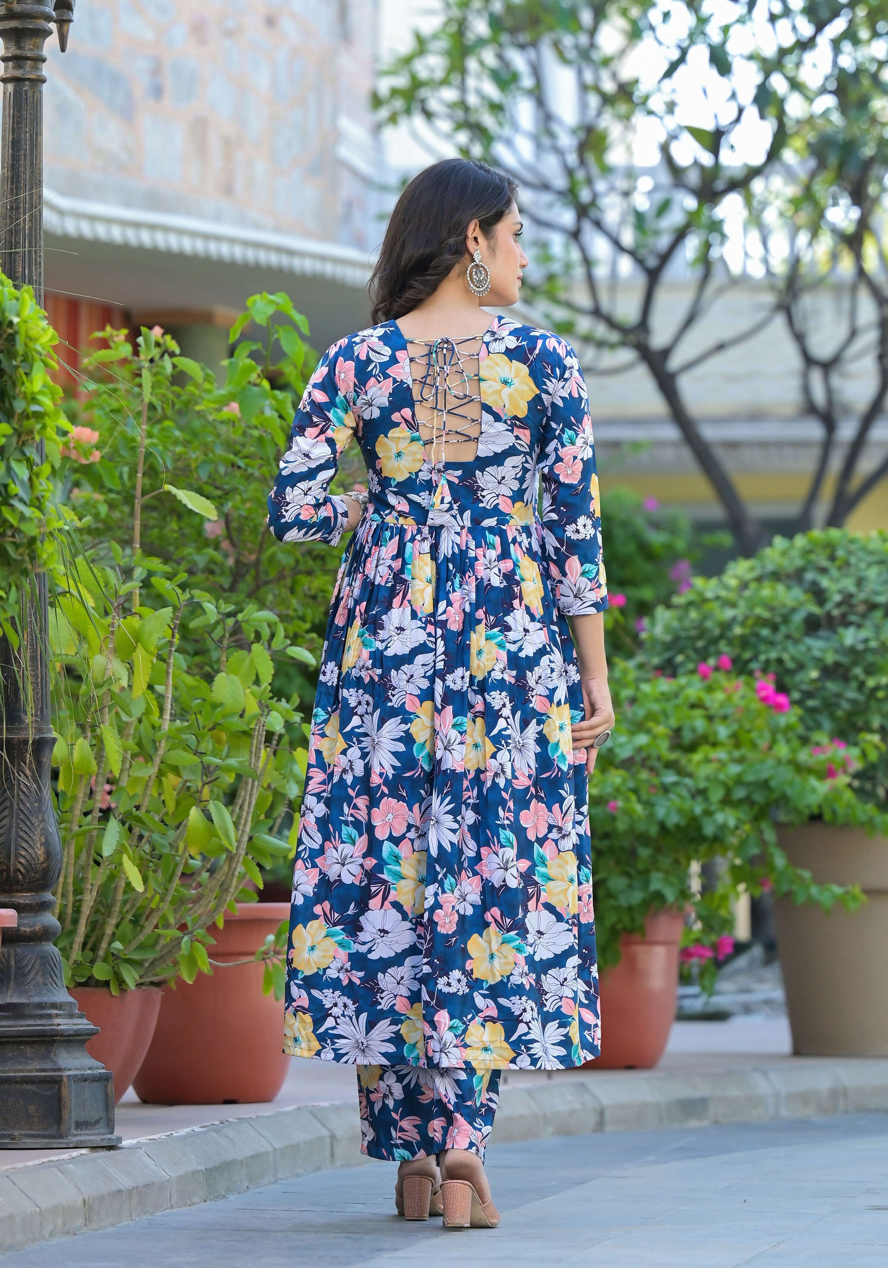 Designer Stylish Blue Ab Cotton Suit With Dupatta - Anbazaar
