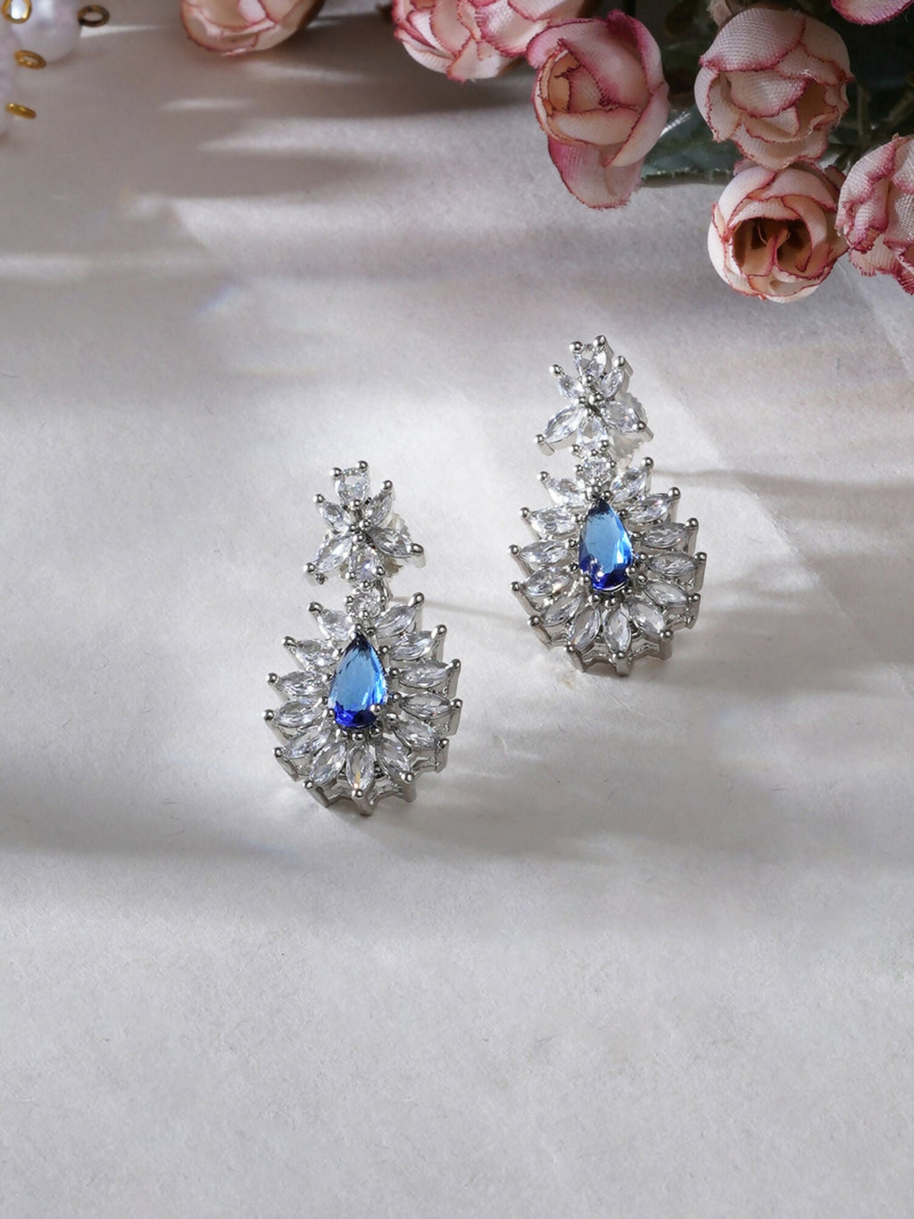 Long kundan earring (Blue) - Ruby Raang
