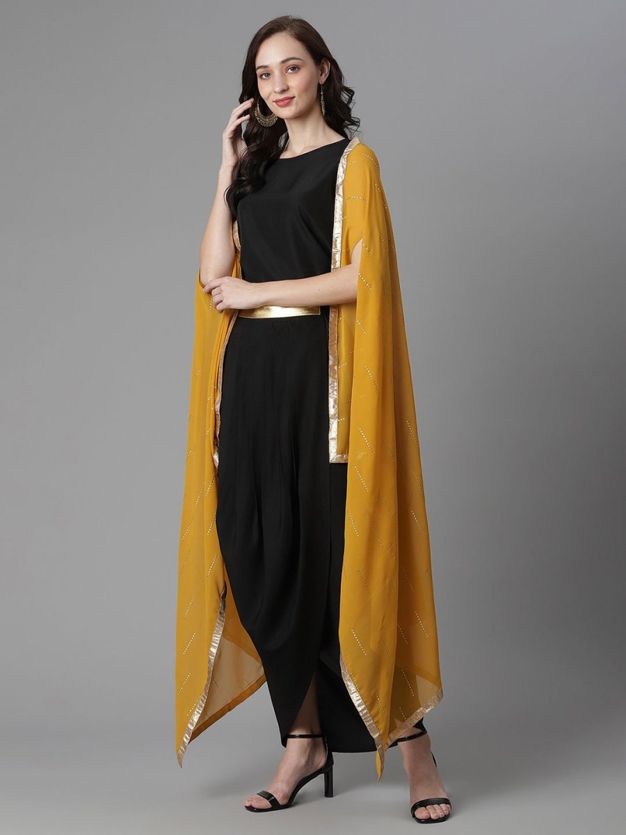 Ahalyaa Women's Black Crepe Top Skirt With Shrug
