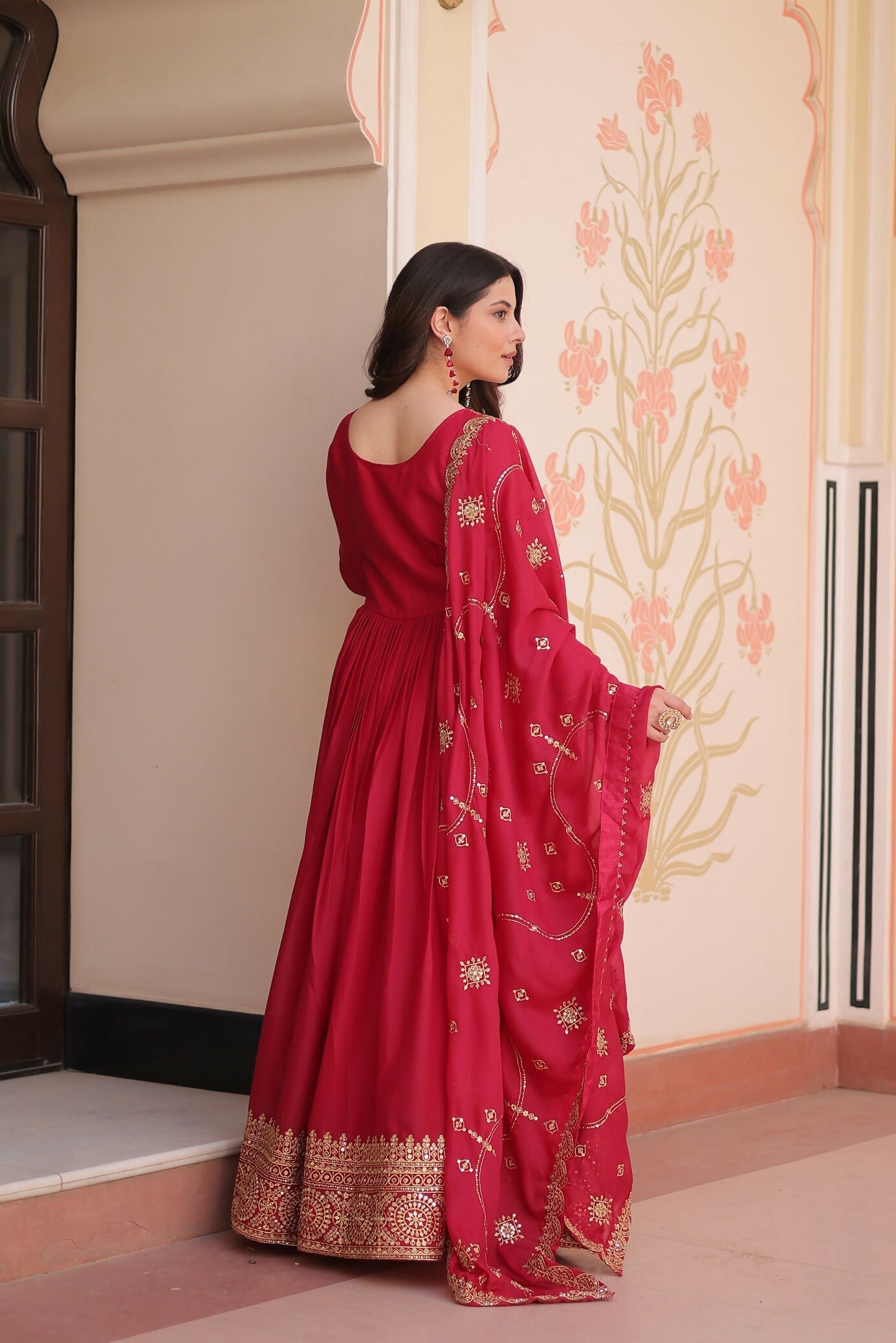Joban Fashion Pink Georgette Sequence Embroidery Work Kurta Set