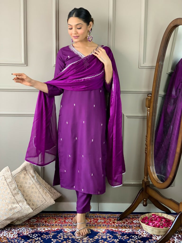 Partywear Designer Ryon Slub White Stitched Suit With Dupatta - Tanisha