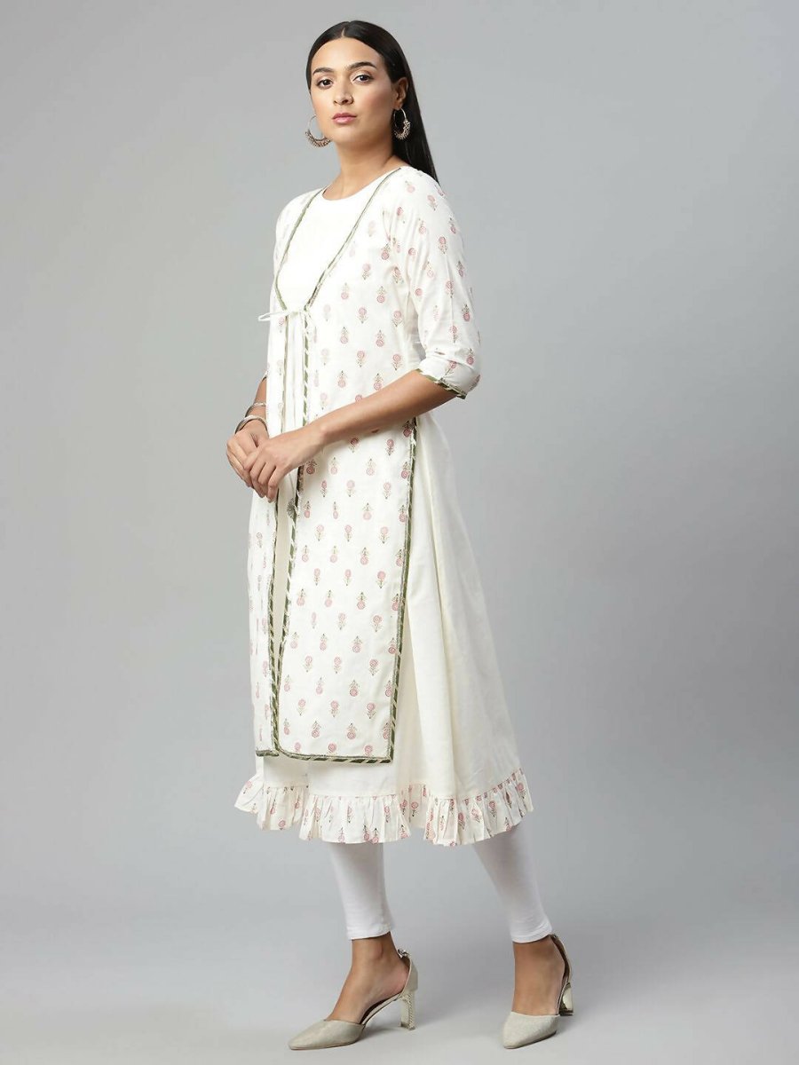 Ahalyaa Women's Off White Cotton Printed Kurta