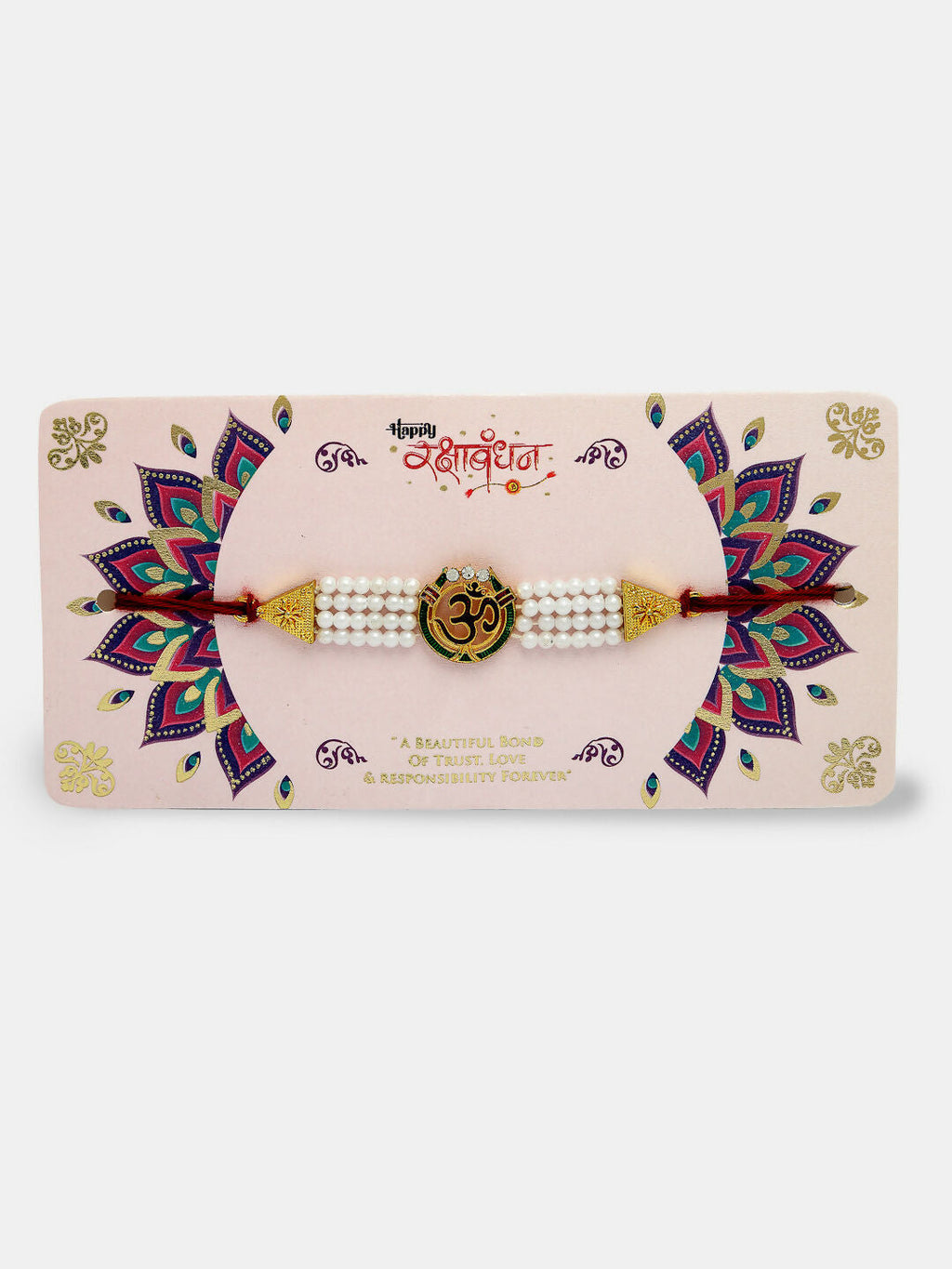 NVR Women & Men Set of 2 White Pearl Bhaiya Bhabhi Rakhi With Roli Chawal & Chocolate