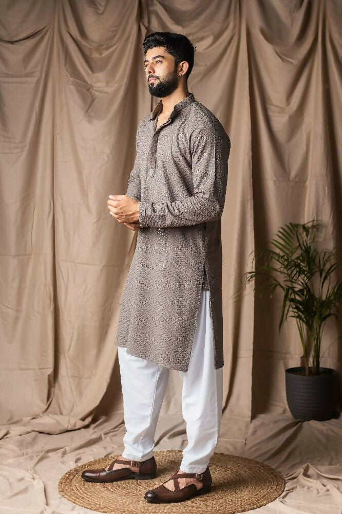Grey Rayon Thread Embroidery Work Kurta Set - Mahotsav