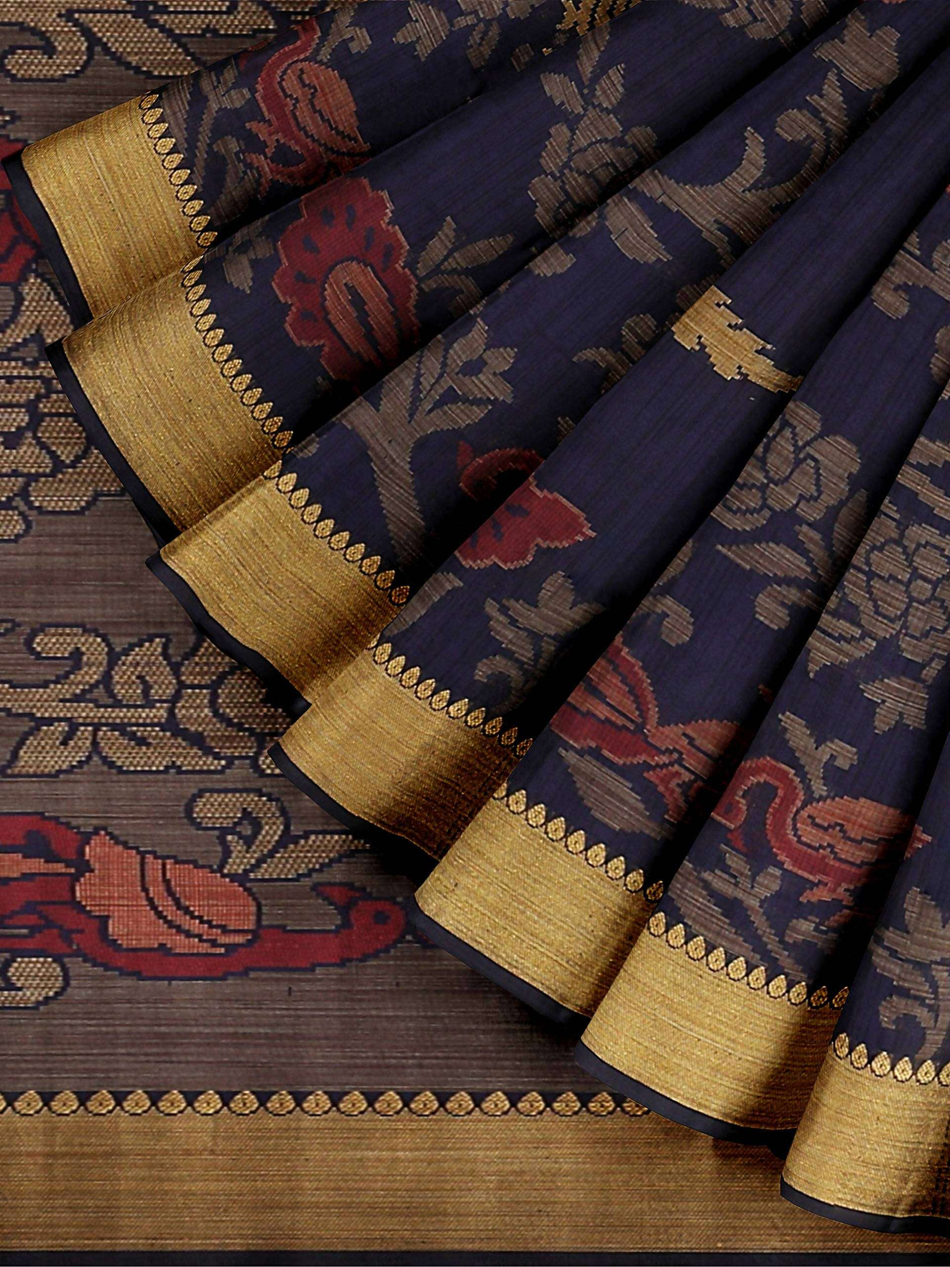 Mimosa Women's Kanchipuram Art Silk Navy Blue Saree