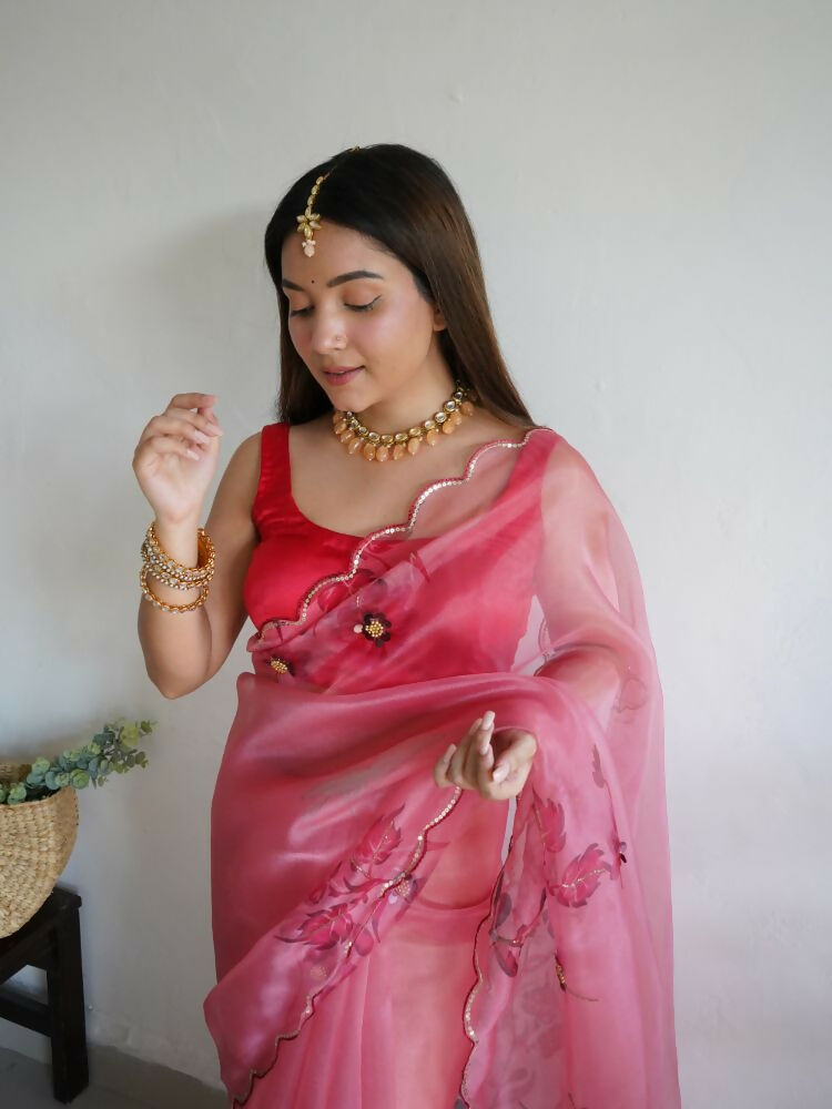 Vamsee Mudra Pink Organza Saree