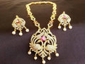 Red Beaded AD Peacock Bridal Necklace Set