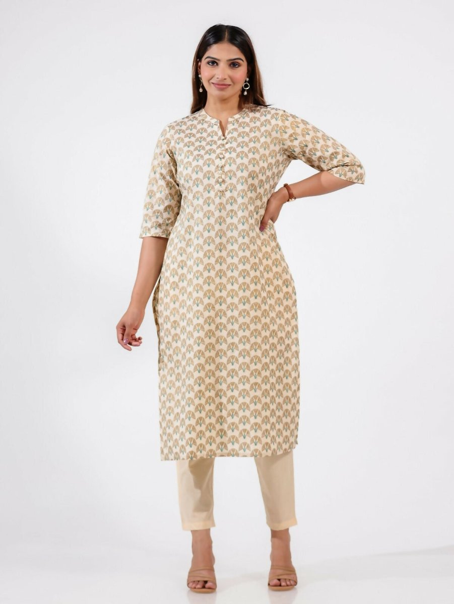 Aramya Straight Soft Cotton Floral Print Women's Kurta - Off White