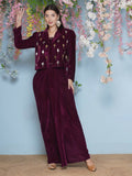 Joban Fashion Wine Hand Embellished Jacket with inner and skirt