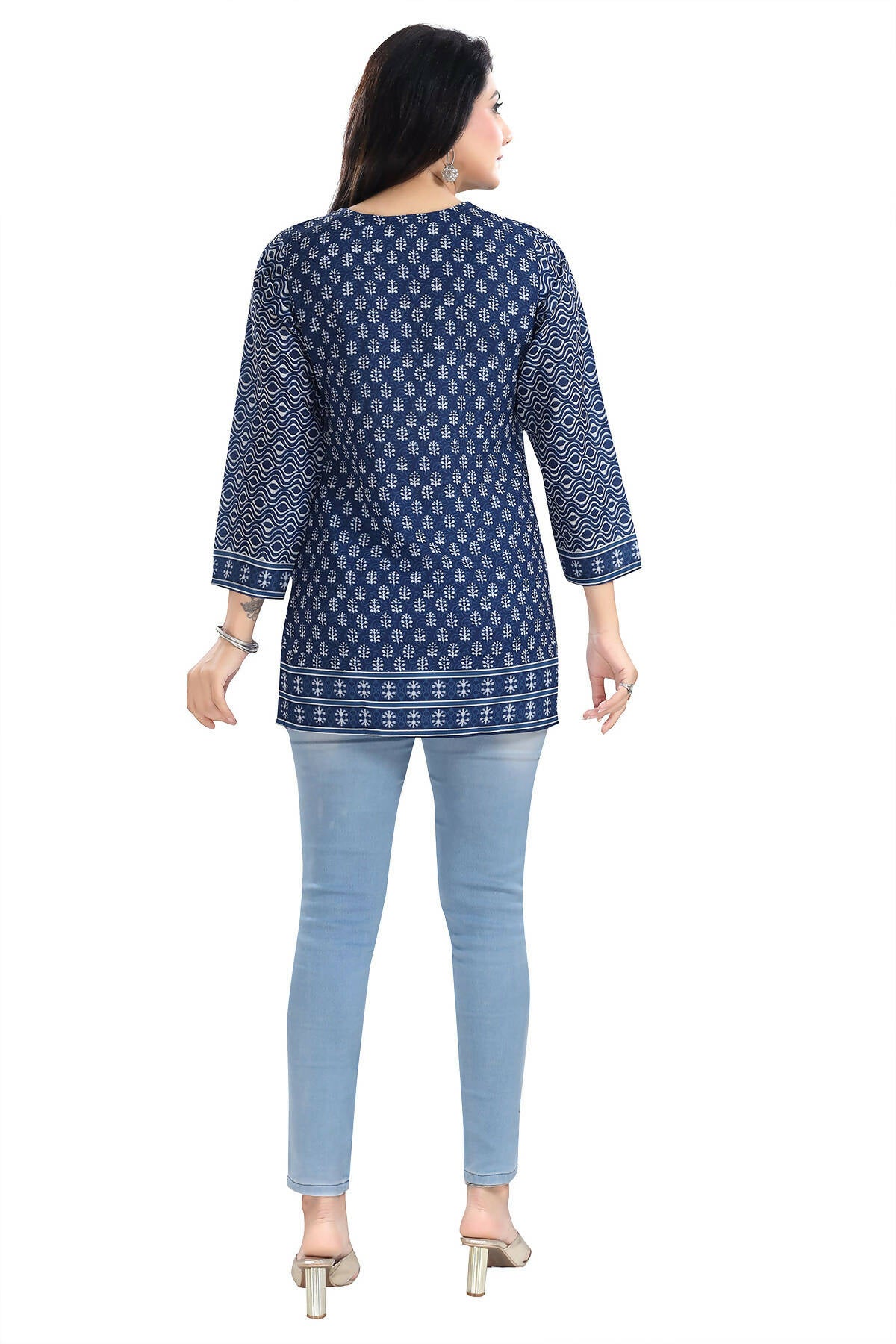 Snehal Creations Bright Indigo Summer Cool Printed Short Kurti Tunic