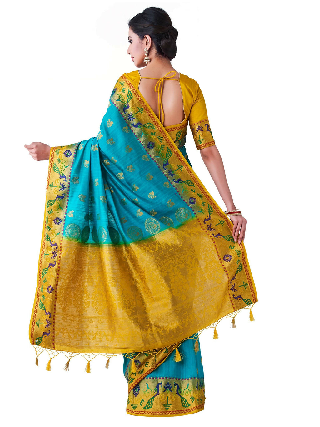 Mimosa Women's Turquoise Kanchipuram Silk Saree
