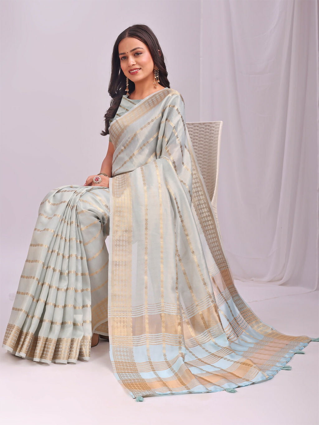 Shree Shyam Fashion Organza Sky Blue Saree