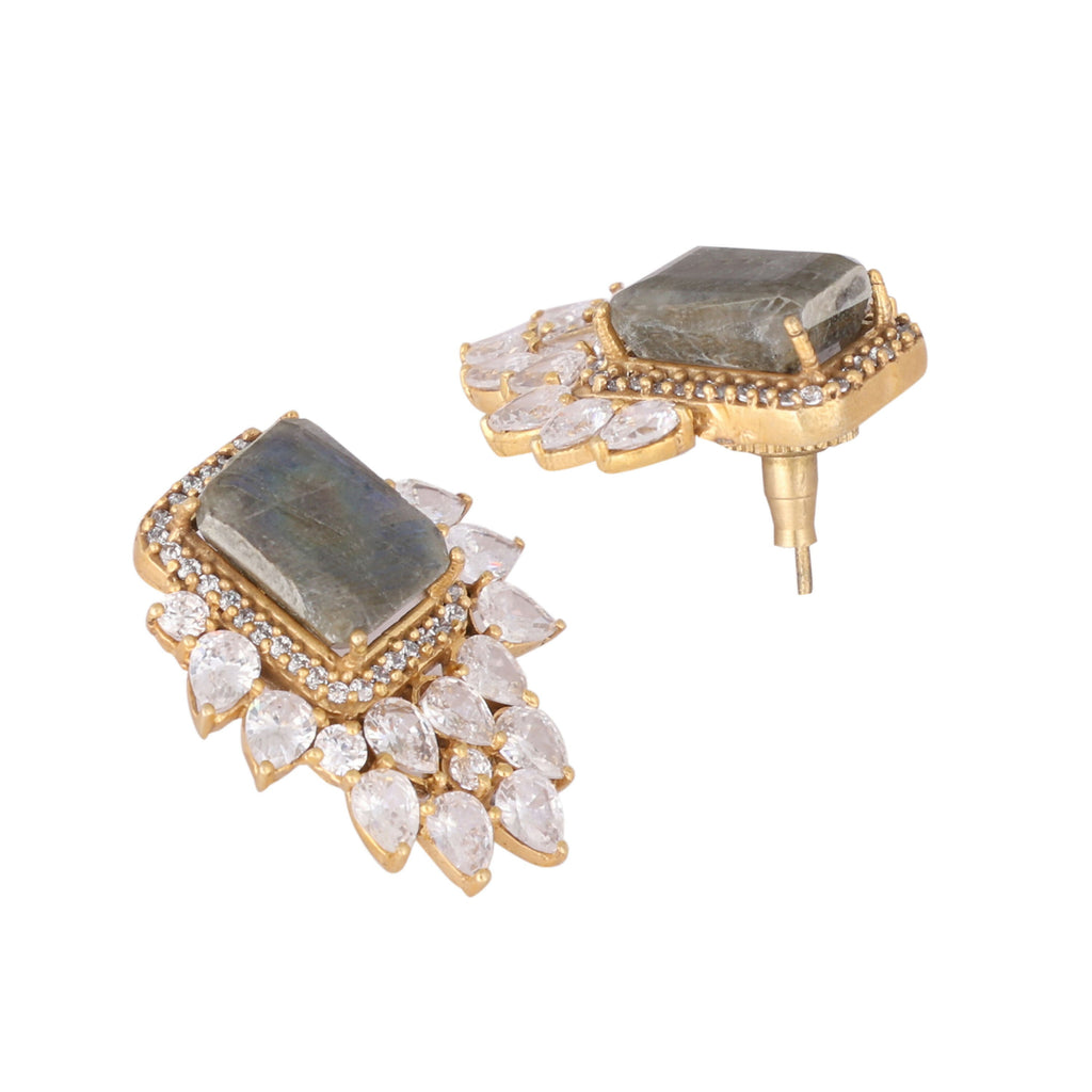 Nuyug 22K Gold Plated Labradorite Stone Contemporary Stud Earrings