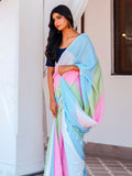 Zibaa Hand-Dyed Mul Cotton Multi-color Saree with Tassels