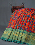 Multi Shades Of Tomato Red Kalamkaari Design Semi Chanderi Saree With Contrast Blouse By Gayathri Reddy Designer Studio