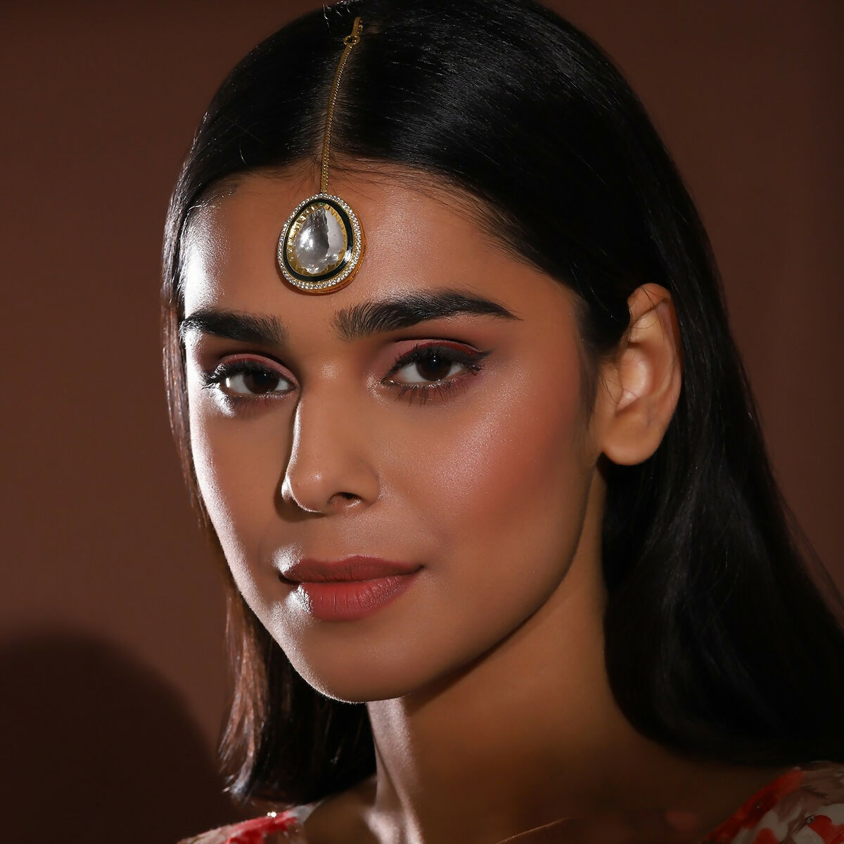 Over Sized Kundan Maang Tikka with Diamond Detailing - Ruby Raang
