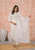 Ethnic Festive Wear Viscose White Stitched Suit With Dupatta - Anbazaar