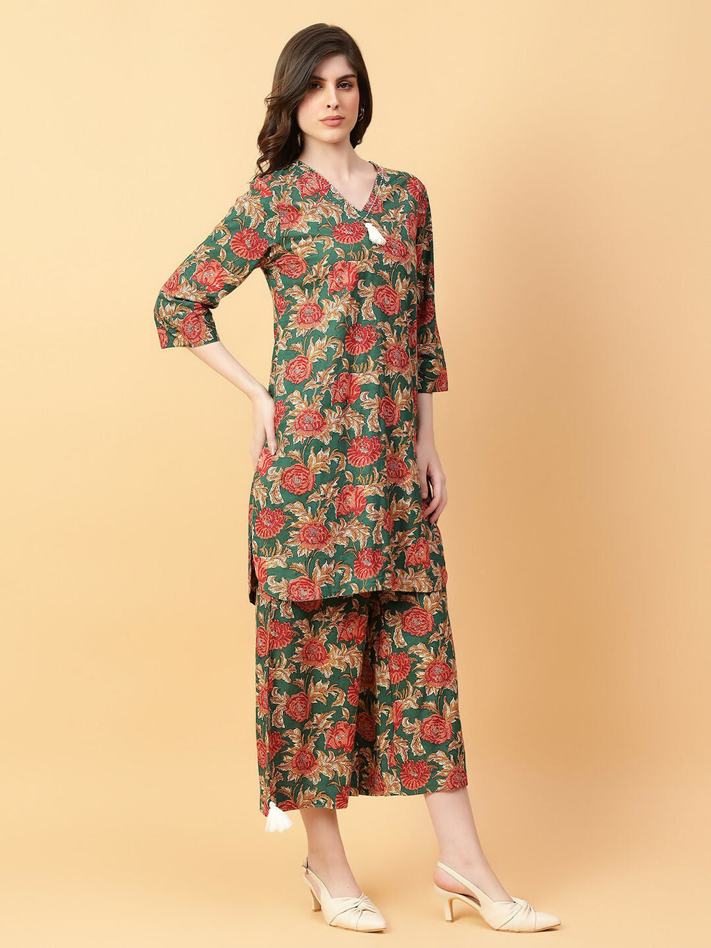 Joban Fashion Green Cotton Printed & Hand Work Co-ord Set