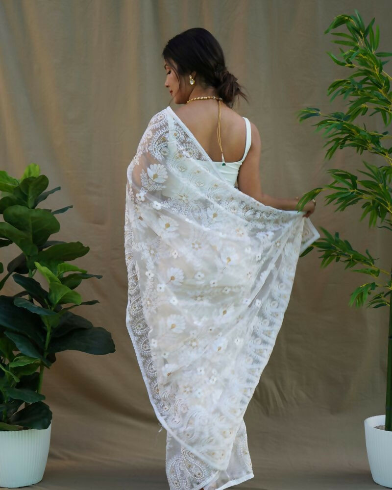 Vamsee Amisha White Organza Saree