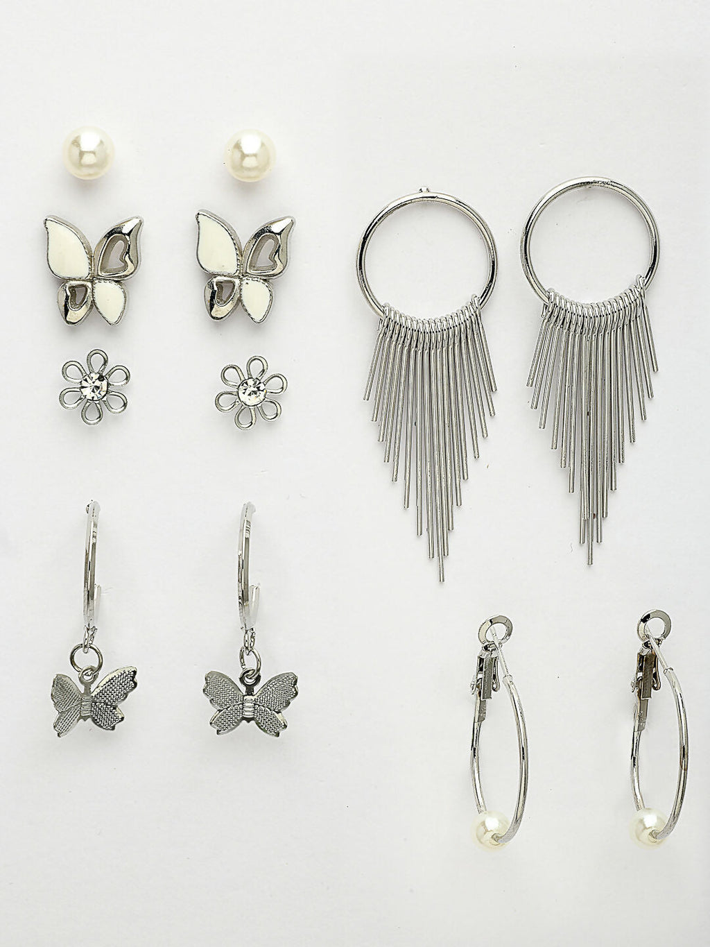 NVR Women's Set of 6 Silver-Plated Contemporary Drop Earrings