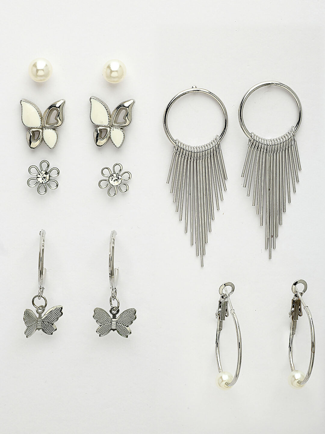 NVR Women's Set of 6 Silver-Plated Contemporary Drop Earrings