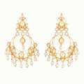 Nuyug 22K Gold Plated Kundan Studded Contemporary Shaped Pearl Drop Chandbalis