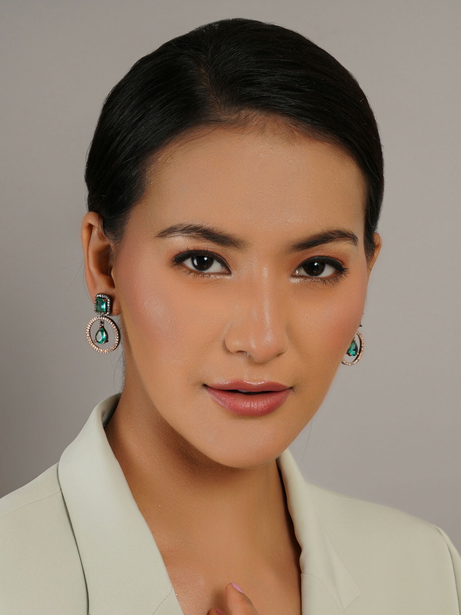 Stone kundan earrings (green) - Ruby Raang